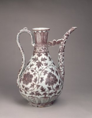 图片[3]-Underglaze red vase with peony pattern-China Archive